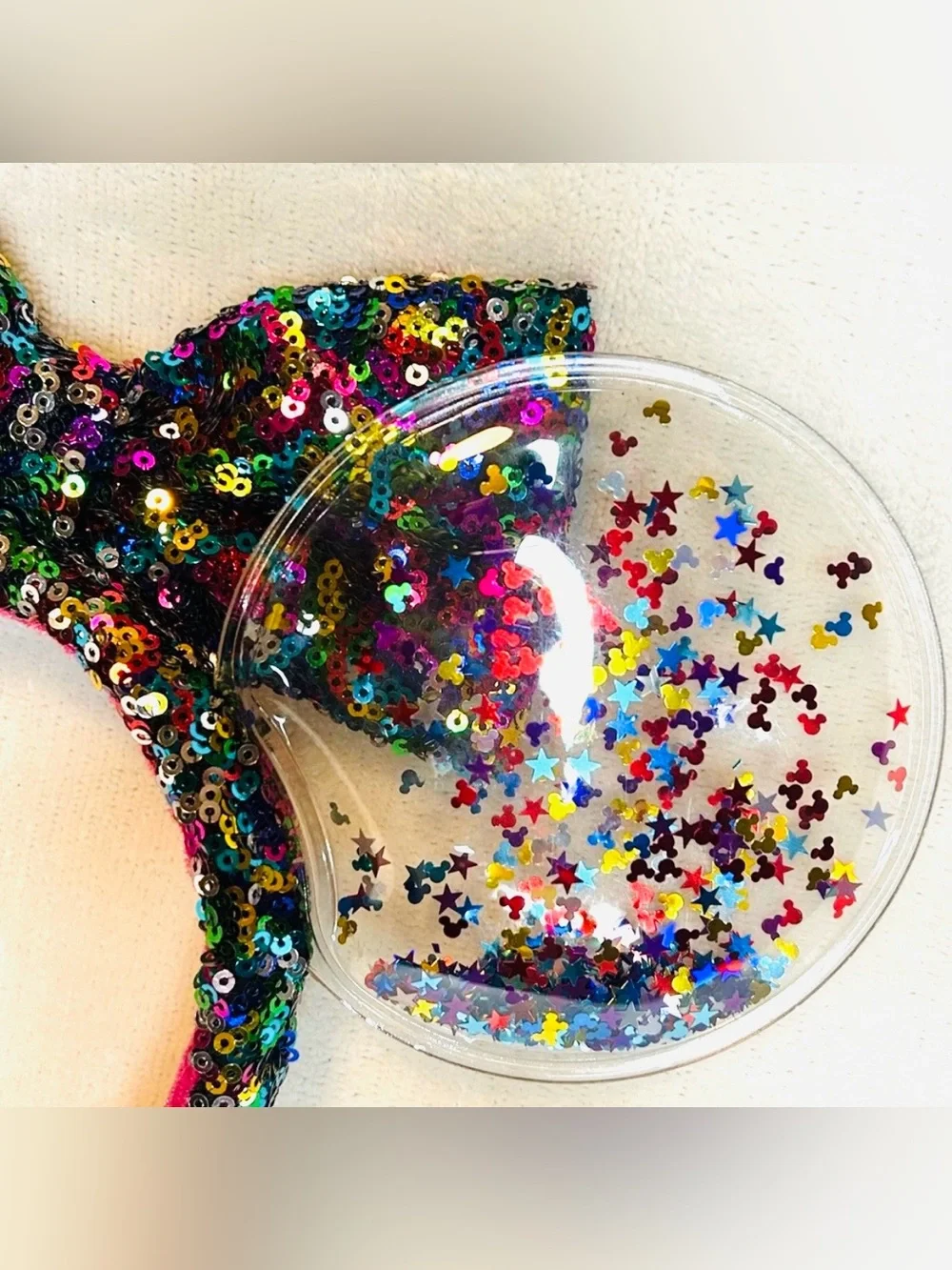 Disney Parks Rainbow Confetti Star Sparkle Minnie Mouse Ears Bow Headband